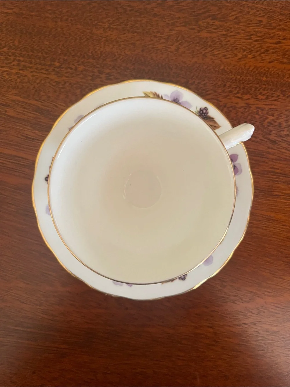 Queen Anne Purple Brown Floral Bone China Teacup & Saucer Made in England 8344